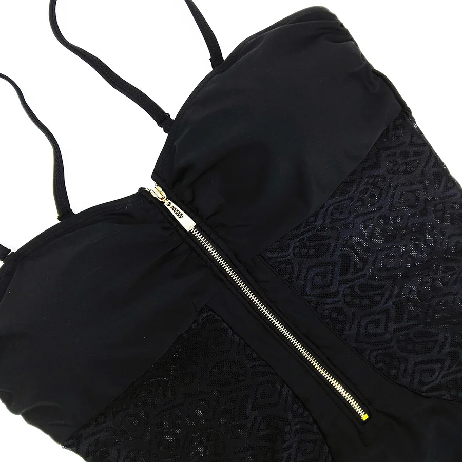 Черный винтажный цельный купальник женский 2018 комбинированный сетчатый