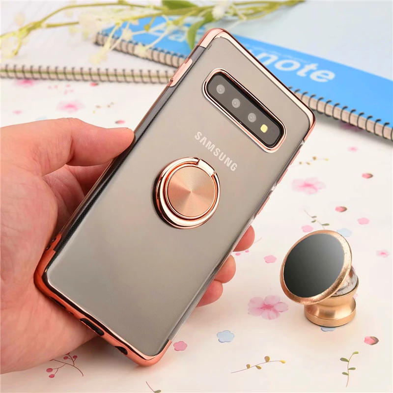 Роскошный прозрачный мягкий чехол для Samsung Galaxy S8 S9 S10 Plus Note 9 кольцевой кронштейн