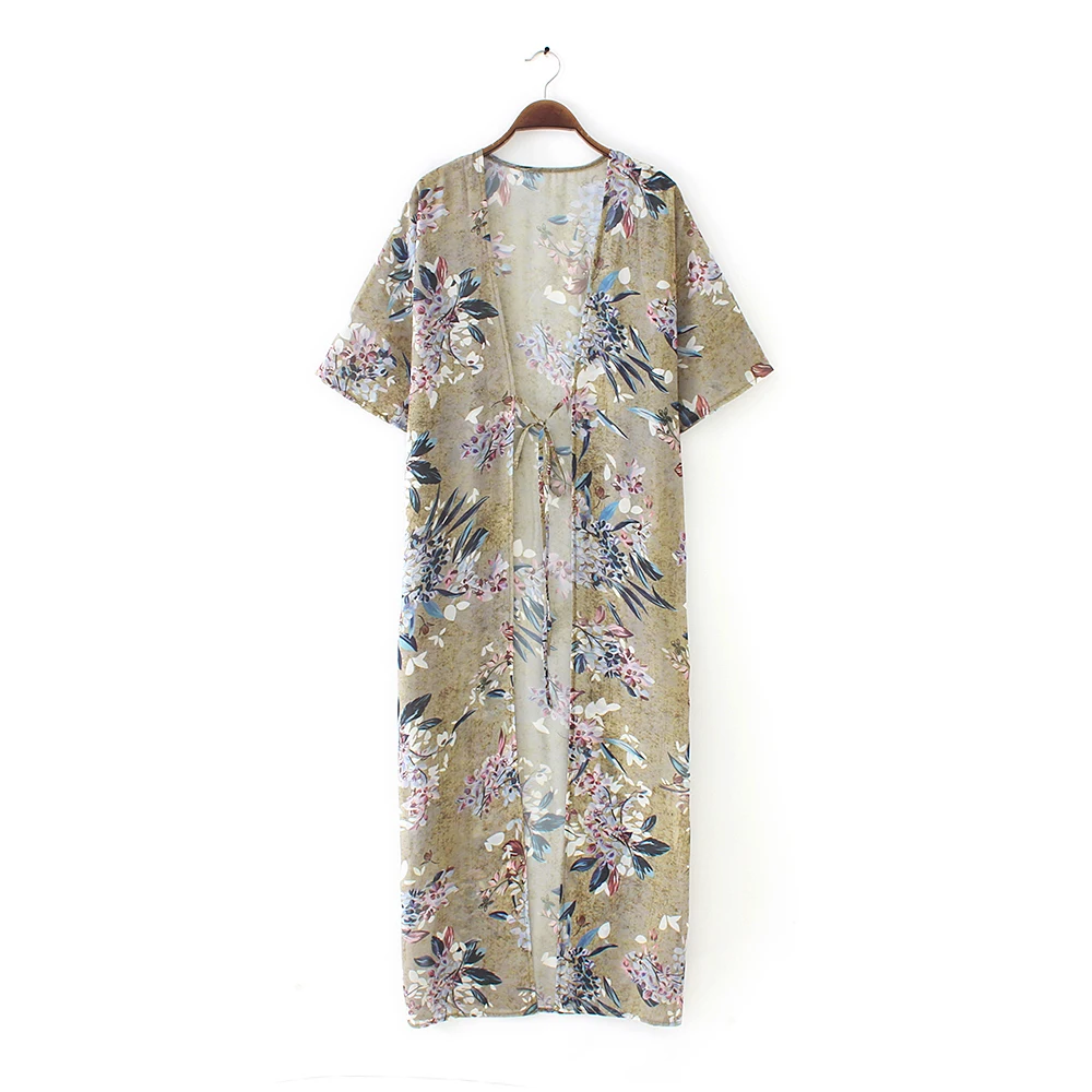 Винтажная Ретро Ночная одежда с принтом Boho maxi Kimono кардиган рукавом богемная
