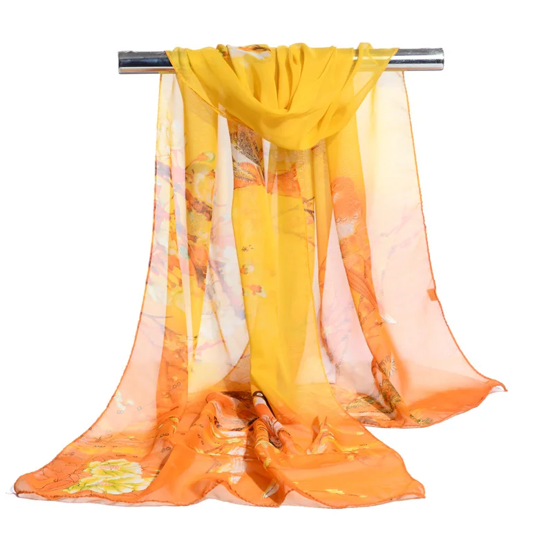 Женский шифоновый шарф цветочные длинные шарфы легкая накидка и шали модный с