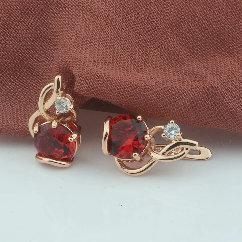 FJ New Women White Crystal Drop Earrings 585 Red Stone Twisted Dangle | Украшения и аксессуары