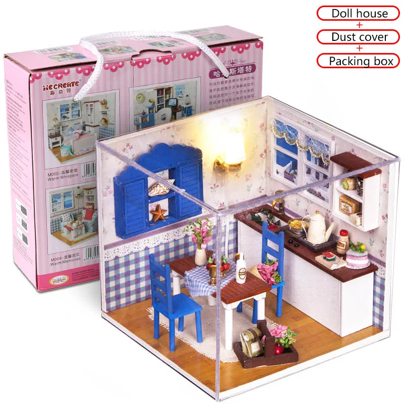 With box and cover Теплые Кофе время кукольный дом мебель 3D миниатюры кукольный домик игрушки для детского рукоделия собирать деревянные Кофе дом коробка для детей - Цвет: With box and cover