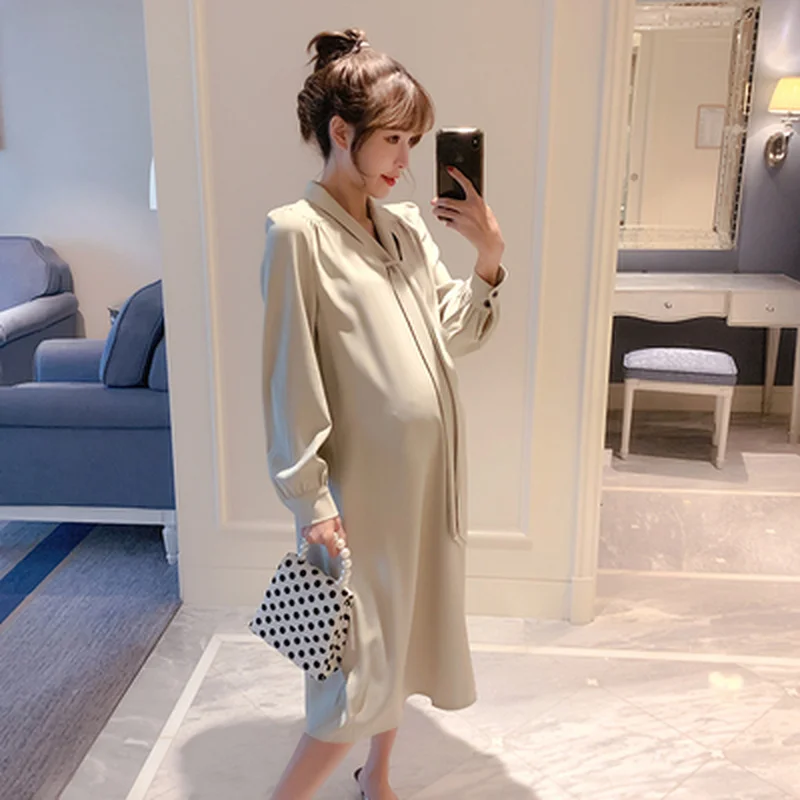 Модные элегантные платья для беременных с большим узлом женщин весенняя одежда