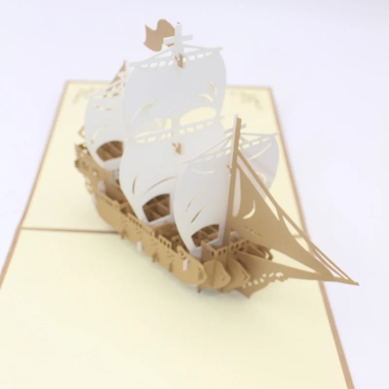 3D лазерная резка ручная работа резьба Золотая парусная лодка бумага приглашения