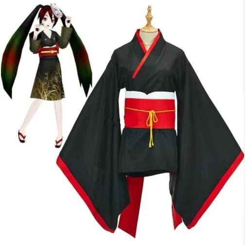 Vocaloid Hatsune Miku Melanism Kimono Yukata Uniform Dress Outfit Anime Cosplay Costumes |