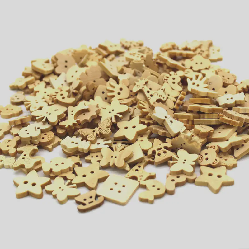 200pcs 2 holes Mix Natural Wood Mini Button Bulk Sewing Assorted Cartoon Craft Scrapbooking Kids Accessorie | Дом и сад