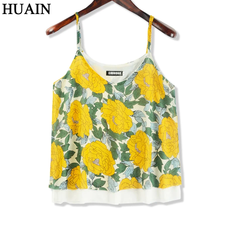 Женский топ на бретельках с v образным вырезом и цветочным принтом без