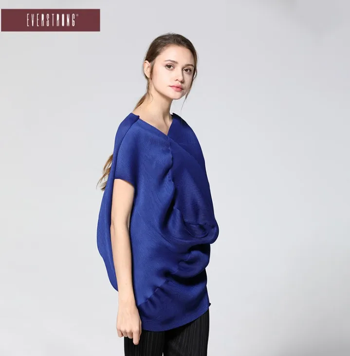 Miyake модная плиссированная футболка с v-образным вырезом и рукавами «летучая мышь»