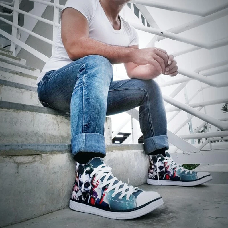 FORUDESIGNS/классическая мужская парусиновая обувь с принтом в виде карты стиле ретро