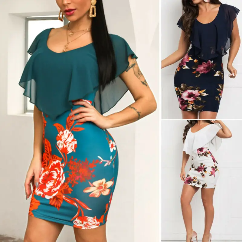 Модное женское облегающее платье карандаш с оборками деловые вечерние платья