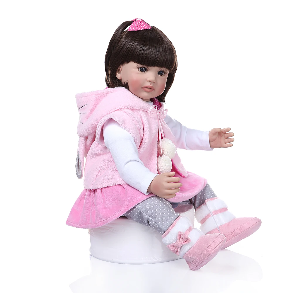 NPK 60 см Реалистичная кукла reborn baby силиконовая для девочек с короткими