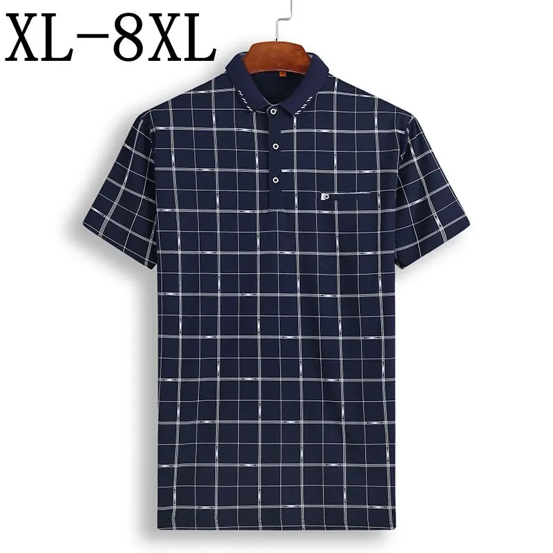 Новинка, летняя Клетчатая Мужская рубашка поло размера плюс 8XL 7XL 6XL, Повседневная Деловая Мужская рубашка поло с коротким рукавом, высокое качество, Camisa Polo