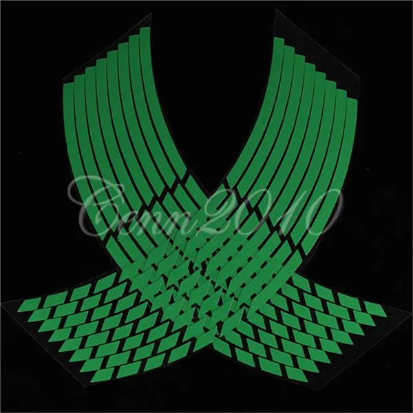 green 6 цветов на выбор, для мотоцикла, автомобиля, 16, 17, 18 дюймов, 16 полосок, наклейки на колеса, Светоотражающие Обода, полоса, лента для велосипеда - Название цвета: green