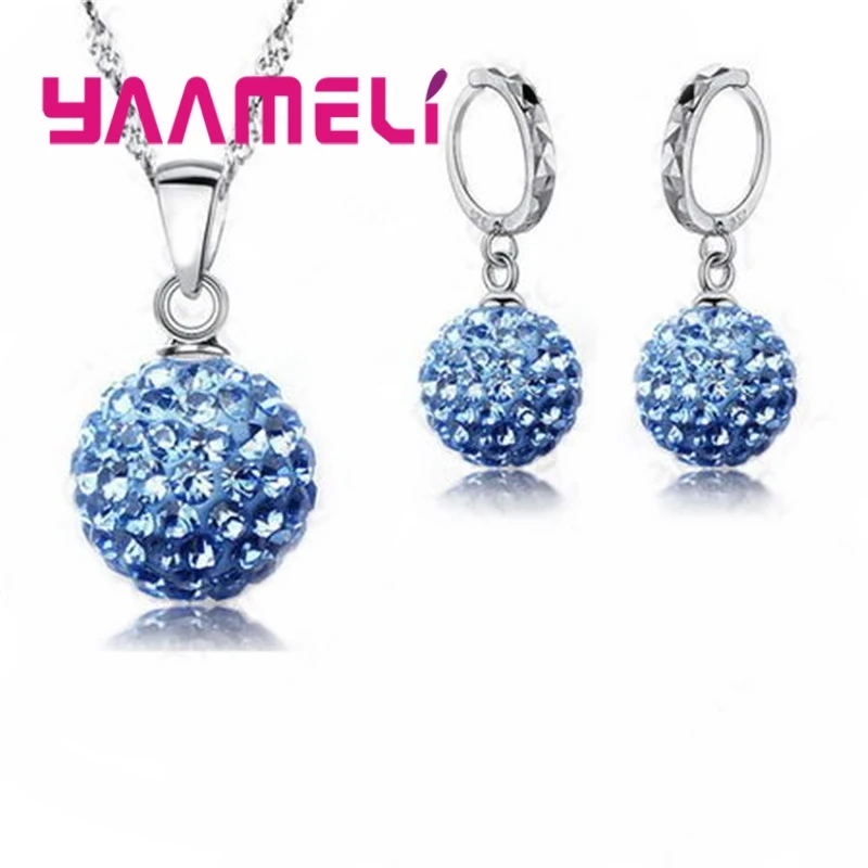 

Multiple Color Woman Trendy Ball Shape Jewelry Sets 925 Serling Silver Shinning CZ Necklace Earrings Wholesale