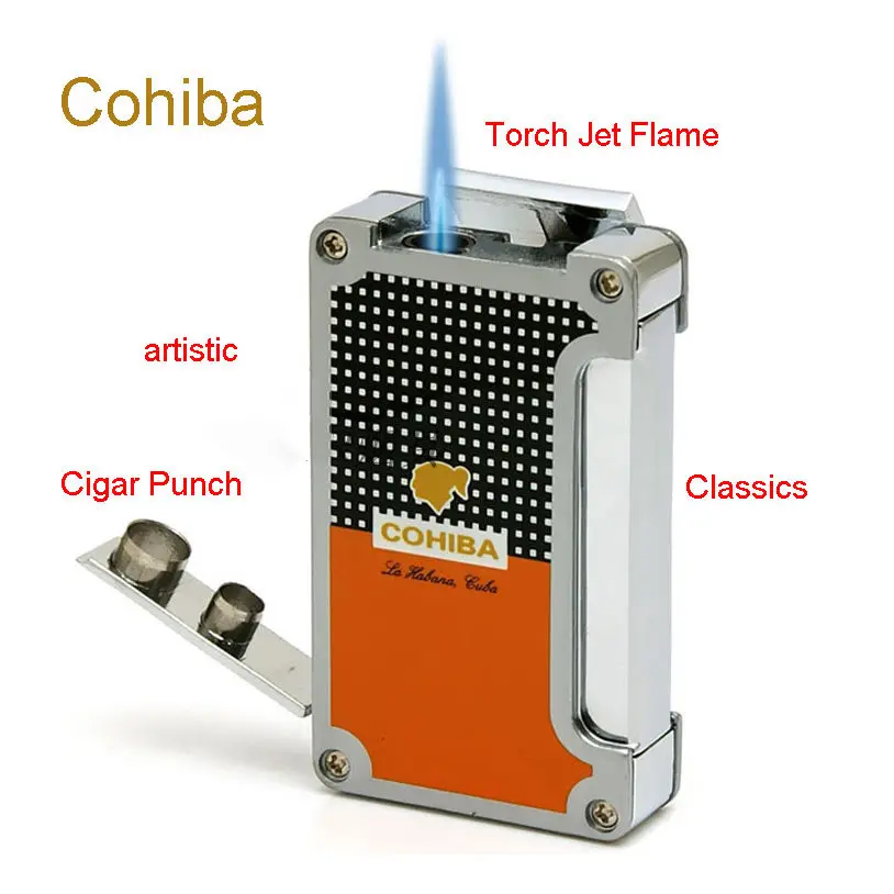 Классическая Зажигалка Cohiba Jet Flame с 2 бутановыми зажигалками для сигарет защита от