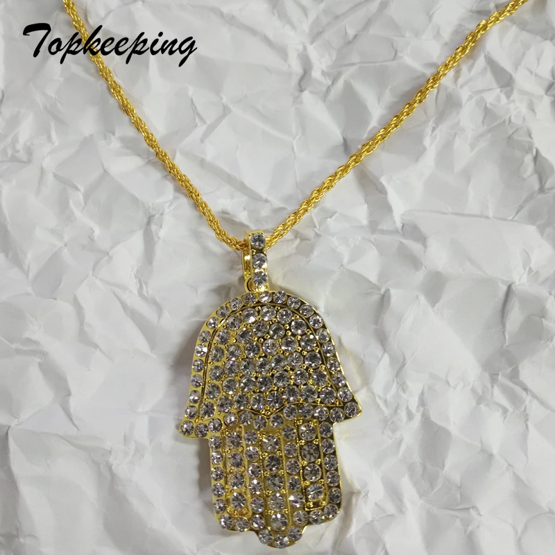Модные мужские украшения Роскошные микро проложить Bling кубического циркония защитный амулет рука Фатимы кулон Iced Out крутые модные мальчики Хип Хоп ожерелье