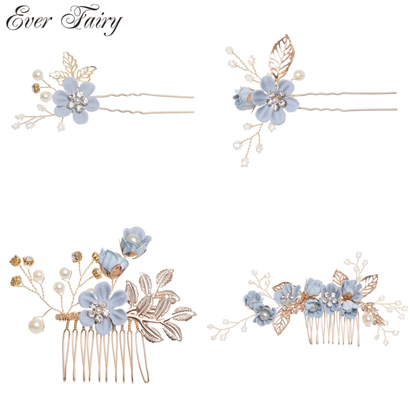 Свадебные заколки для волос невесты винтажные гребни с розовыми и синими цветами