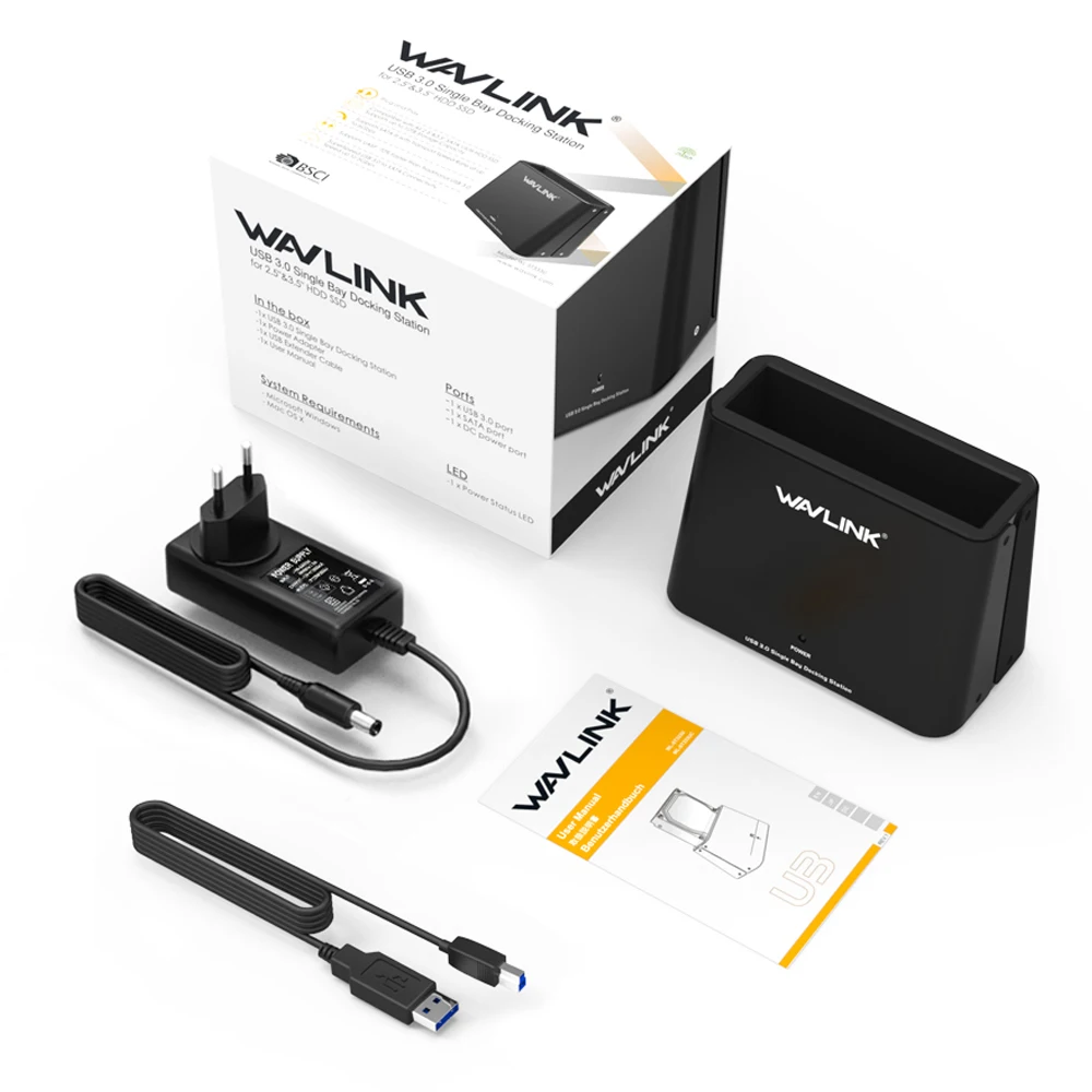 Wavlink 2,5/3,5 hdd корпус USB3.0 на SATA внешний жесткий диск с одним отсеком док-станция для 2,5/3,5 дюймов SSD для UASP и 6 ТБ