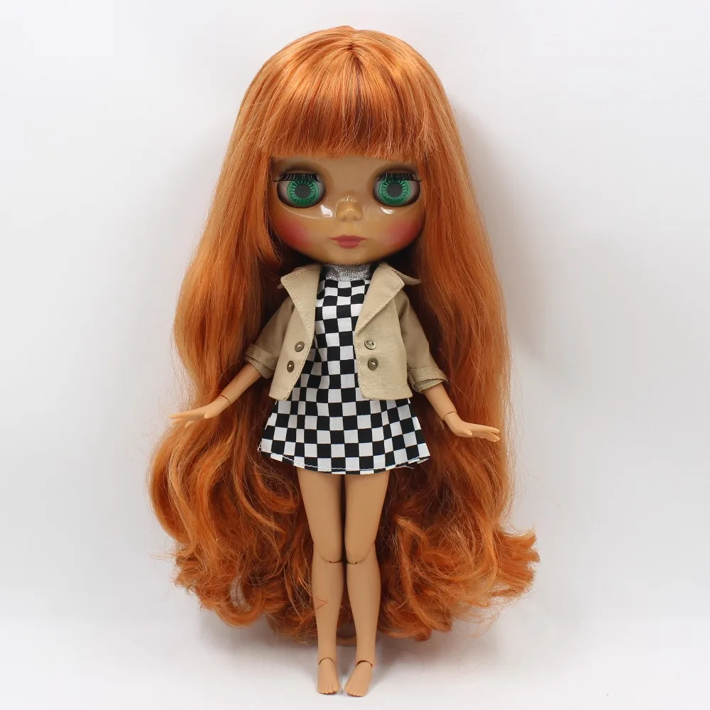 Ледяная кукла DBS Blyth licca body dark skin joint orange brown hair 1/6 bjd 30 см игрушка в подарок| |