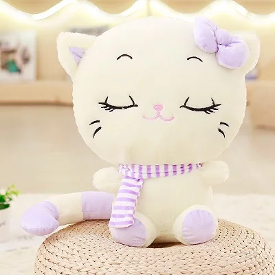 purple closed eyes DEC новая забавная мордашка» шарф с бантом и принтом в виде кошки и плюшевые игрушки 60 см, рост: 80 см, 90 см, 110 см 130 см розового и фиолетового цветов Цвета 1 шт./упак. для девочек, подарок на день Святого Валентина - Цвет: purple closed eyes