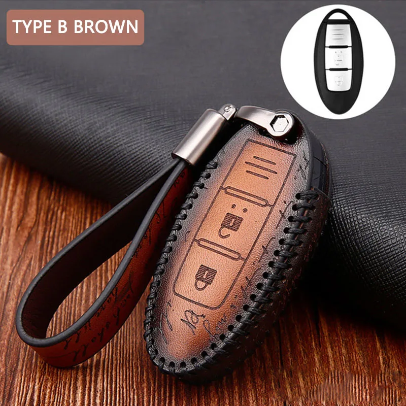 TYPE B BROWN Автомобильный чехол для ключей для Nissan TEANA Qashqai Juke Maxima Altima TEANA Tiida Sylphy Sunny X-Trail ключ дистанционного управления в виде ракушки брелок для ключей - Название цвета: TYPE B BROWN