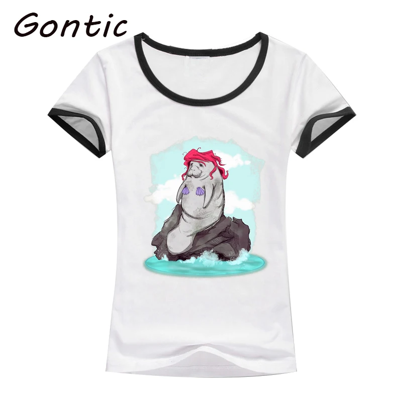 Маленькая Manatee женская футболка с животным принтом летняя хлопковая одежда