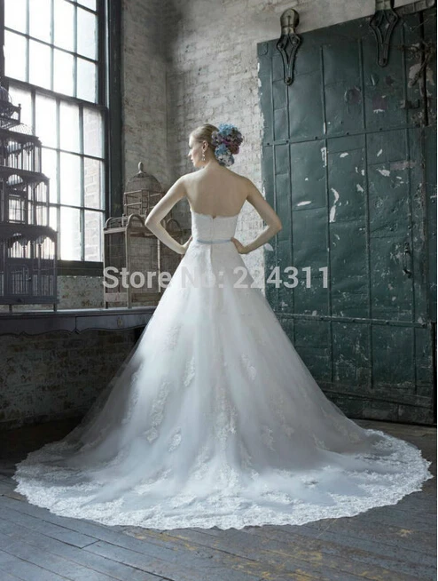summer style 2015 Custom Made New Unique Strapless Ball Gown Long Lace Wedding Gowns Elegant Dress Court Train | Свадьбы и торжества