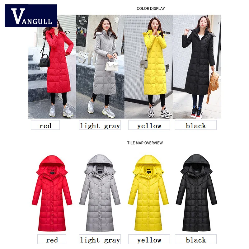 Женский пуховик на утином пуху Vangull зимняя плотная длинная куртка с капюшоном в