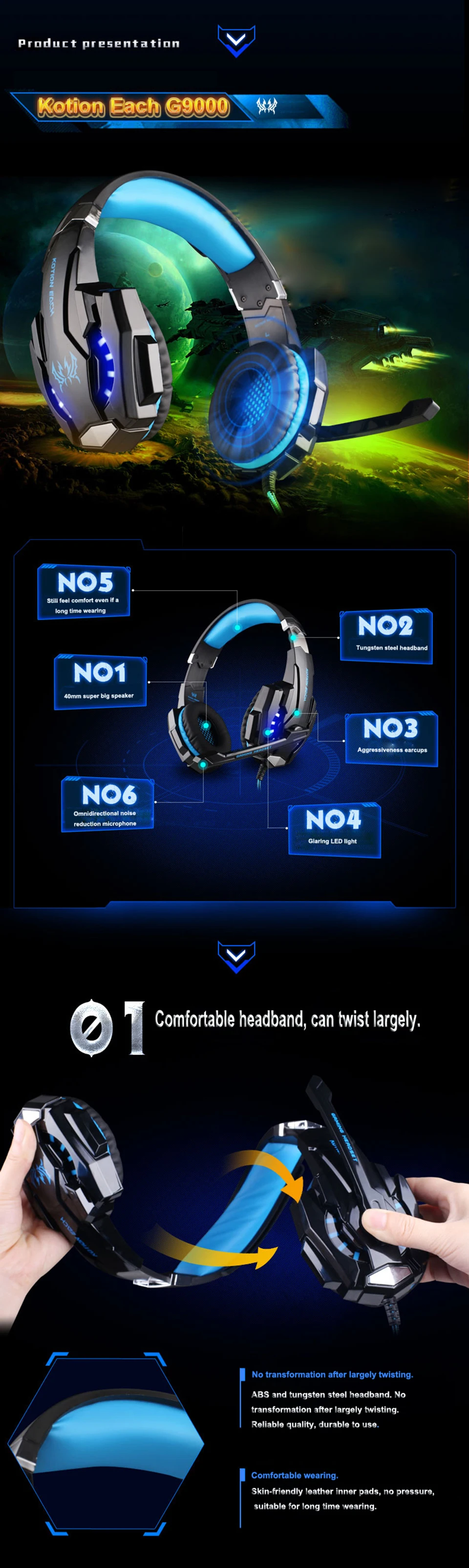 KOTION EACH G9000 Игровые наушники Компьютерная гарнитура наушники с микрофоном 3,5 мм или USB 7,1 версия объемного звука светодиодный светильник