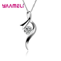 vintage fashion pendant necklace for ladies 925 sterling silver jewelry pave shiny clear cubic zirconia free shipping