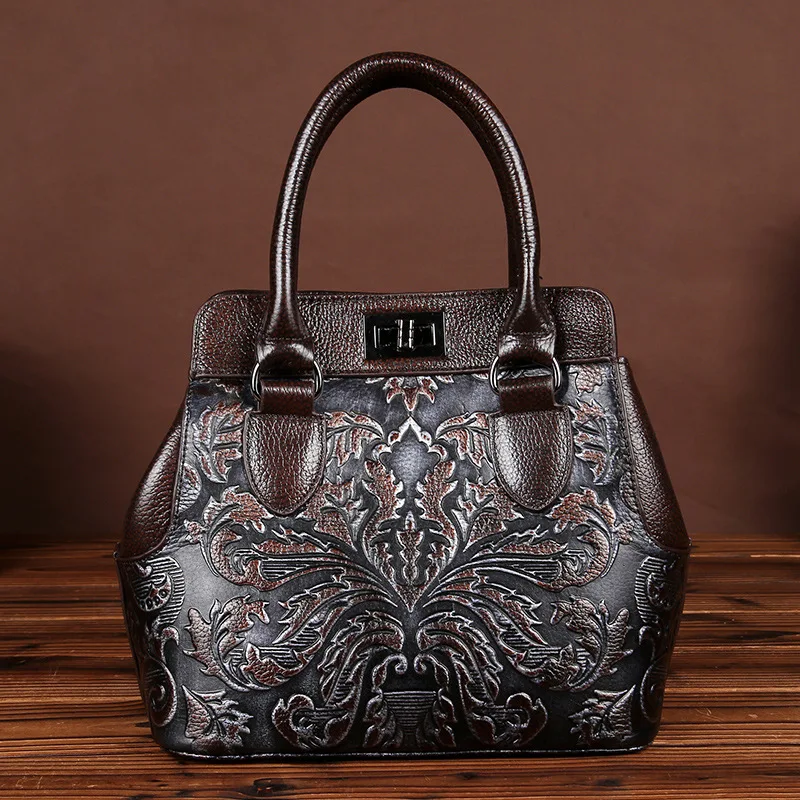 KACDYSI Handmade Cowhide Leather Brush Color Embossed Women's Handbag Retro Designer Ladies Message Bag Shoulder Messenger | Багаж и
