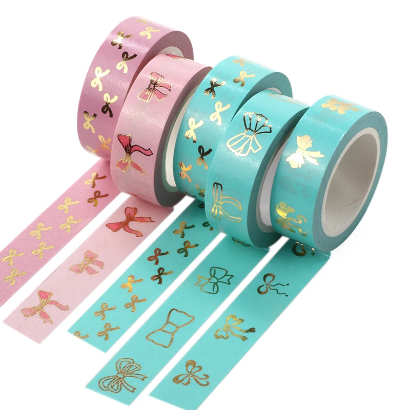 Золото Фольга лента Washi 15 мм* 10 м Розовый тюльпан галстук-бабочка, Скрапбукинг инструменты симпатичный лента фарфор японская Канцелярия клейкие ленты