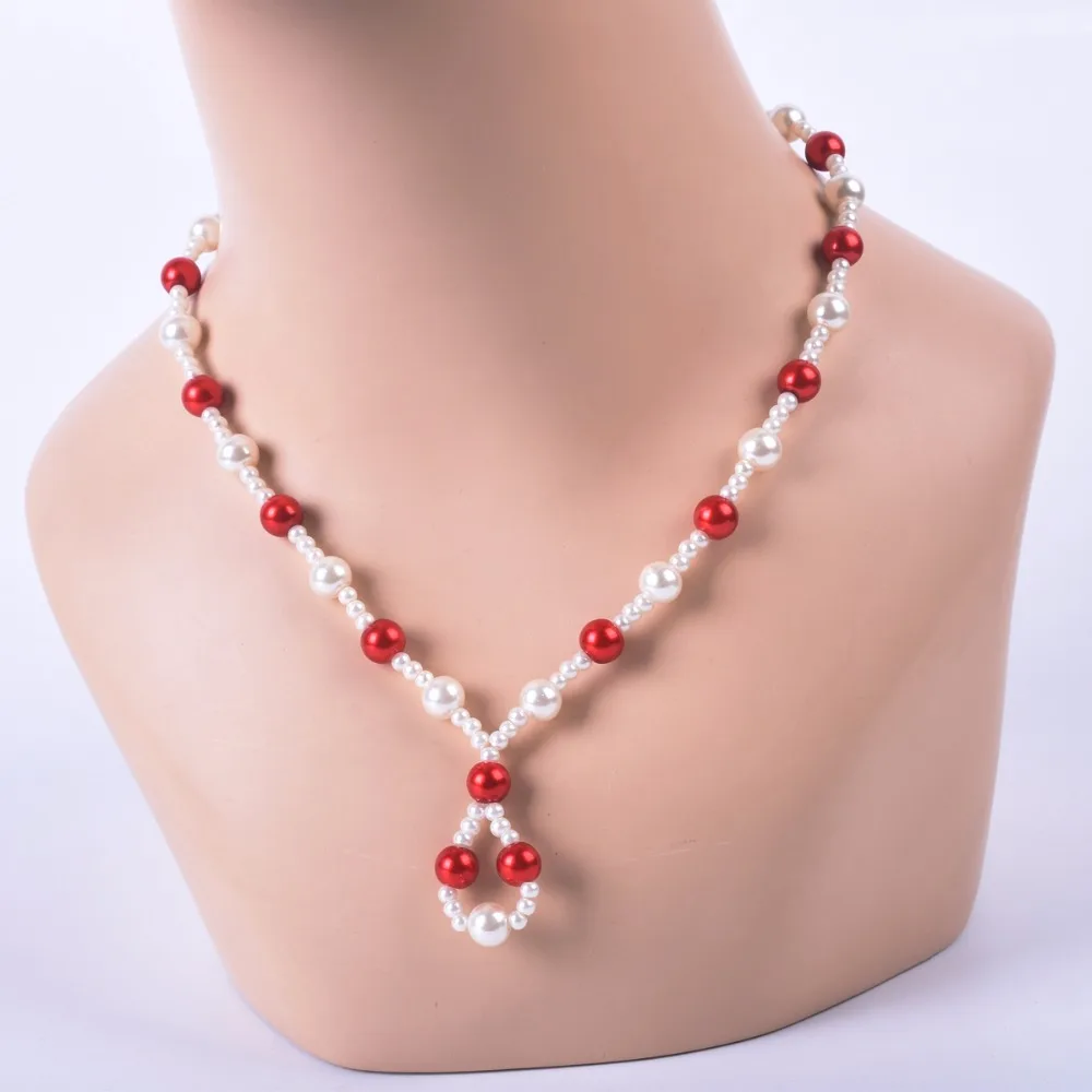 Белое жемчужное и красное комбинированное ожерелье из бисера подходит для