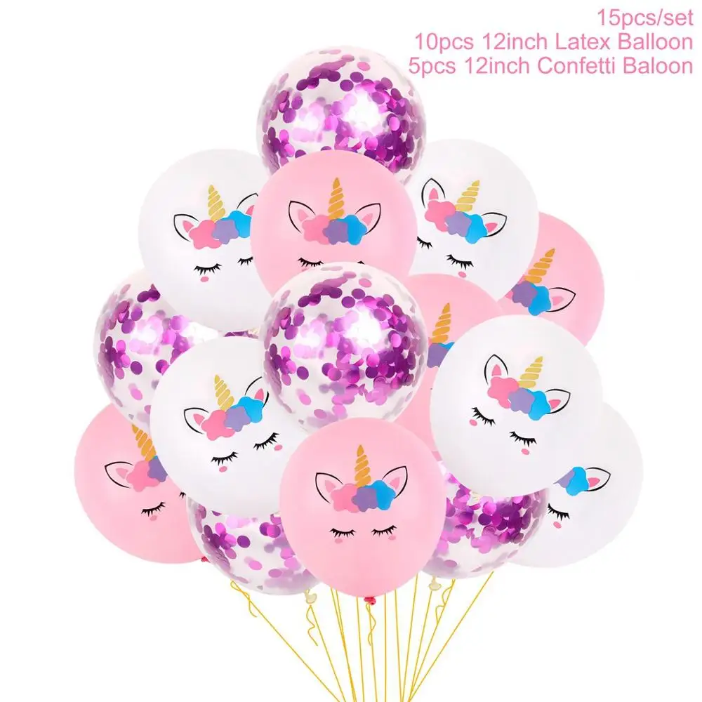 15pcs balloon 19 QIFU Розовый Единорог вечерние шары Единорог воздушный шар День Рождения украшения Детские воздушные шары для дня рождения латексные балоны гелий - Цвет: 15pcs balloon 19