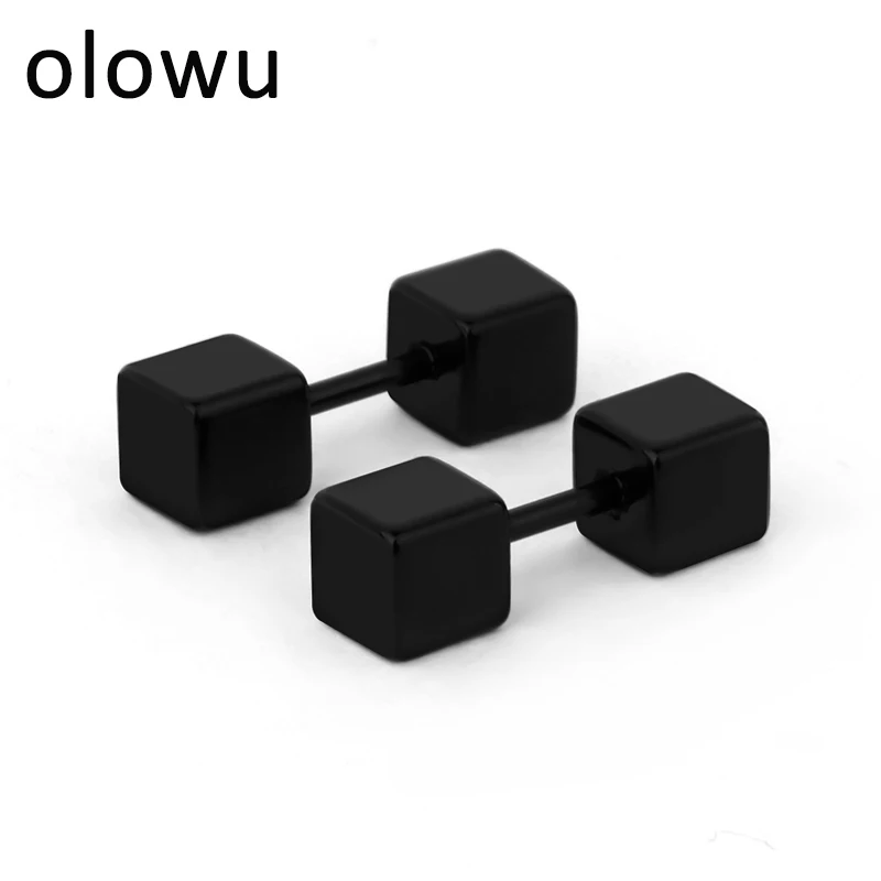 Мужские сережки-гвоздики olowu черные из нержавеющей стали Сережки для спортзала