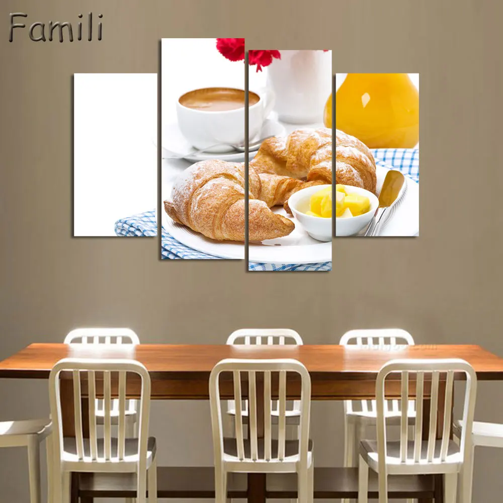 4 шт. Картина на холсте с изображением цветов и чашек|art pictures|picture for kitchenmodern paintings
