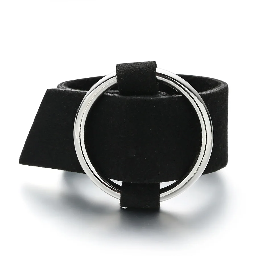 Black Silver RAVIMOUR модные кожаные браслеты для женщин панк широкий браслет ювелирные изделия Большой Круг Круглый обертывание бархат черный красный нарукавник - Окраска металла: Black Silver