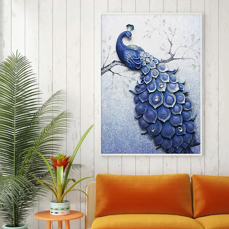 Needlework 5D Diy Diamond Painting Cross Stitch Blue Peacock Special-shaped Full Round Embroidery Animal Serie | Дом и сад