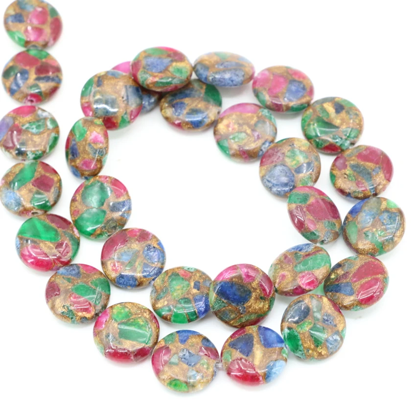 Золотой песок камень многоцветный 14 мм 16 свободные из бисера Монета Форма Бусины