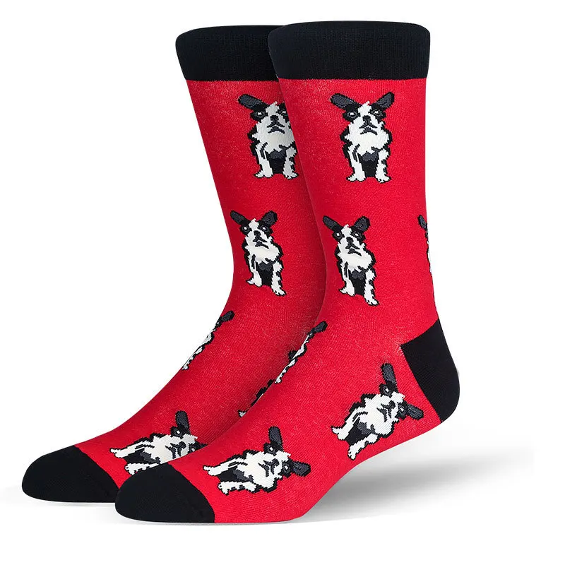 Red dog PEONFLY мужские модные с мультяшным принтом милые животные собака волк Разноцветные Веселые носки мягкий приятный хлопок, носки - Цвет: Red dog