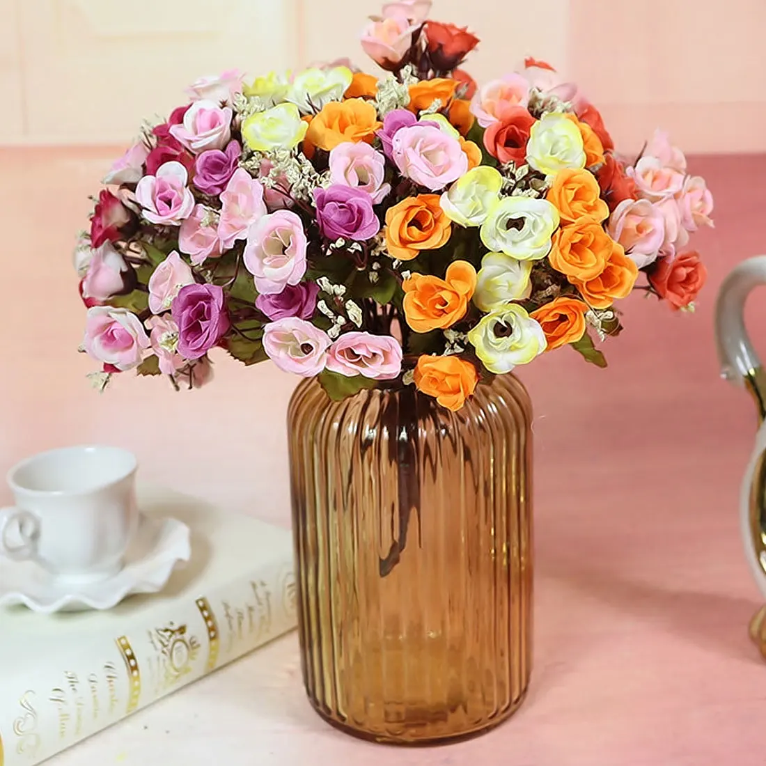 Свадебные украшения яркие розы из натурального шелка искусственные шелковые