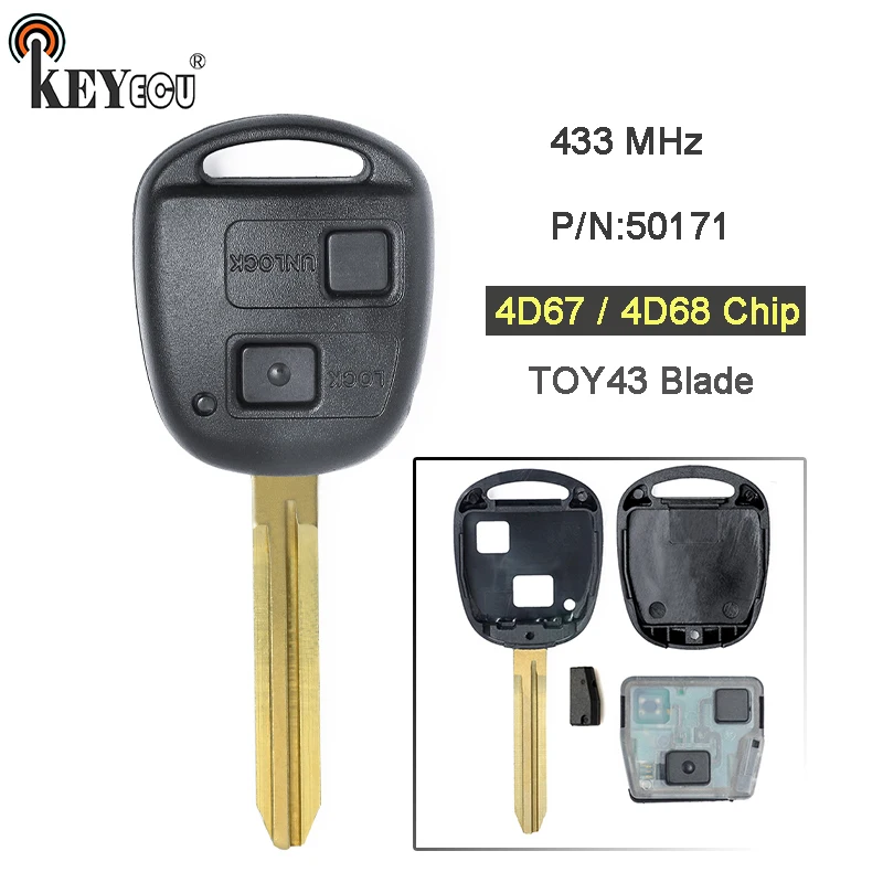 Запасная деталь KEYECU для чипа 433 МГц 4D67/4D68 с 2 кнопками Toyota Prado 120 RAV4 Kluger RAV4|Ключ от