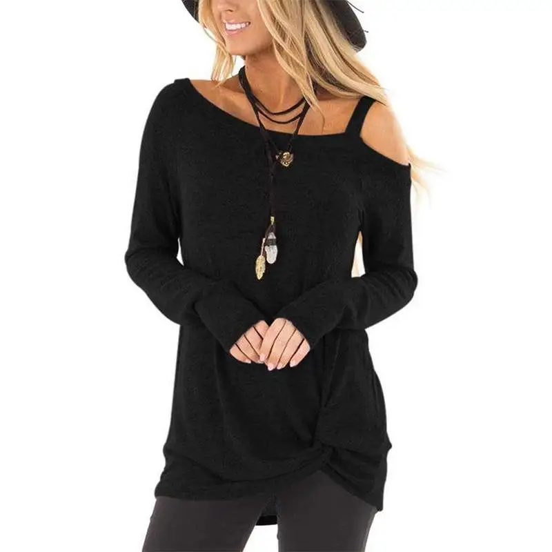 Новинка футболка с длинными рукавами Женский Осенний модный вязаный Топ