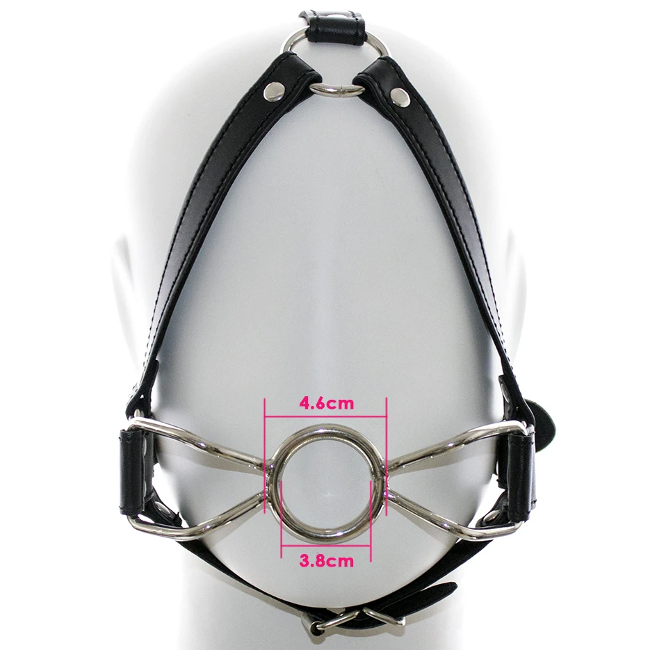 Кожаный бандаж для головы металлические стальные кольца кляп с открытым ртом
