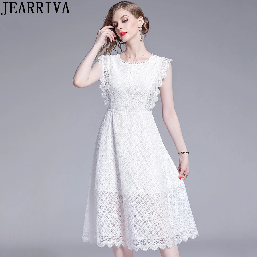 Женское ажурное белое кружевное платье повседневное облегающее трапециевидной