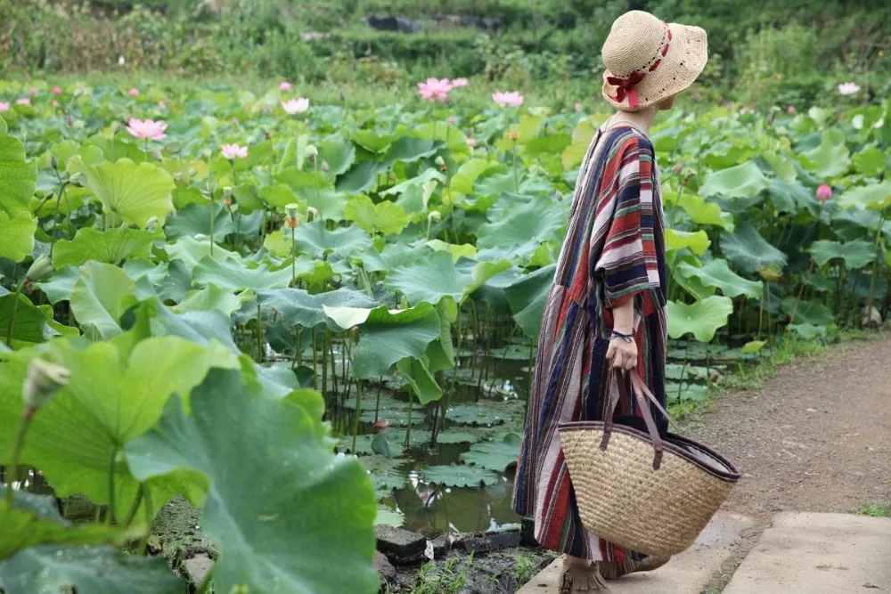 Linenall.com оригинальный дизайн вертикальные линии цвет хлопчатобумажное платье