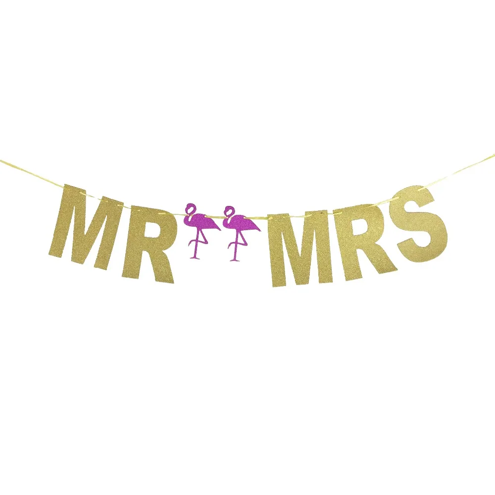 Новинка! 1 набор Фламинго MR &amp MRS баннер золотой сверкающий блеск реквизит для