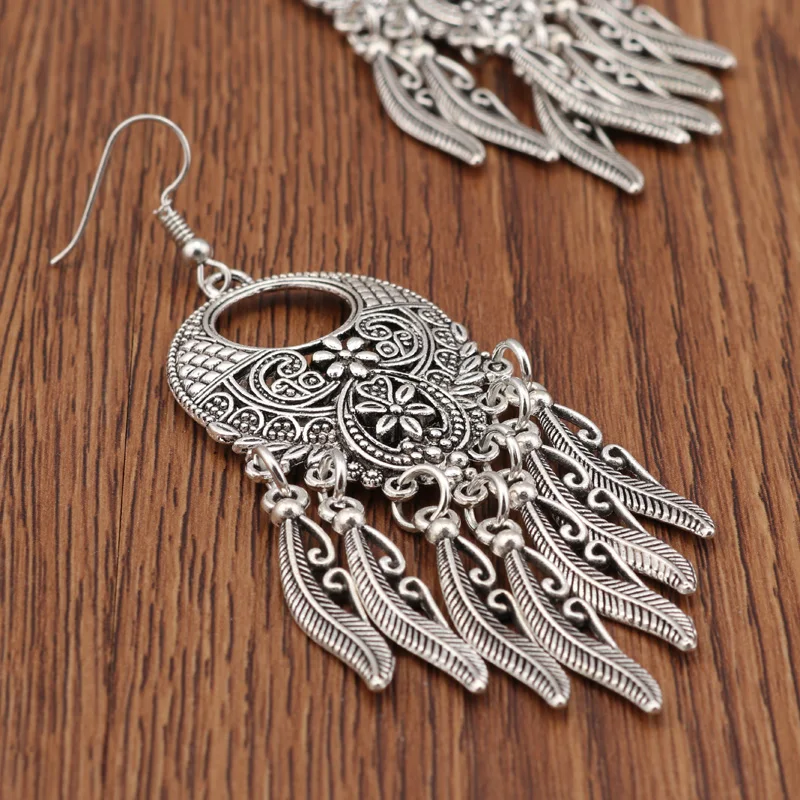 Btuamb Boho полые длинные листья кисточки серьги винтажные этнические резные большая капля воды Висячие серьги для женщин эффектные ювелирные изделия