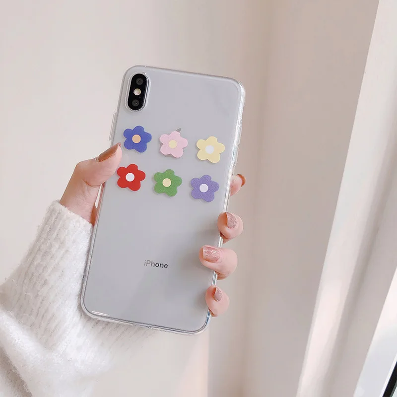 Kawaii flower корейский чехол для девочек силиконовый прозрачный iphone 11 Pro Max 7 8 6 6s plus xs max