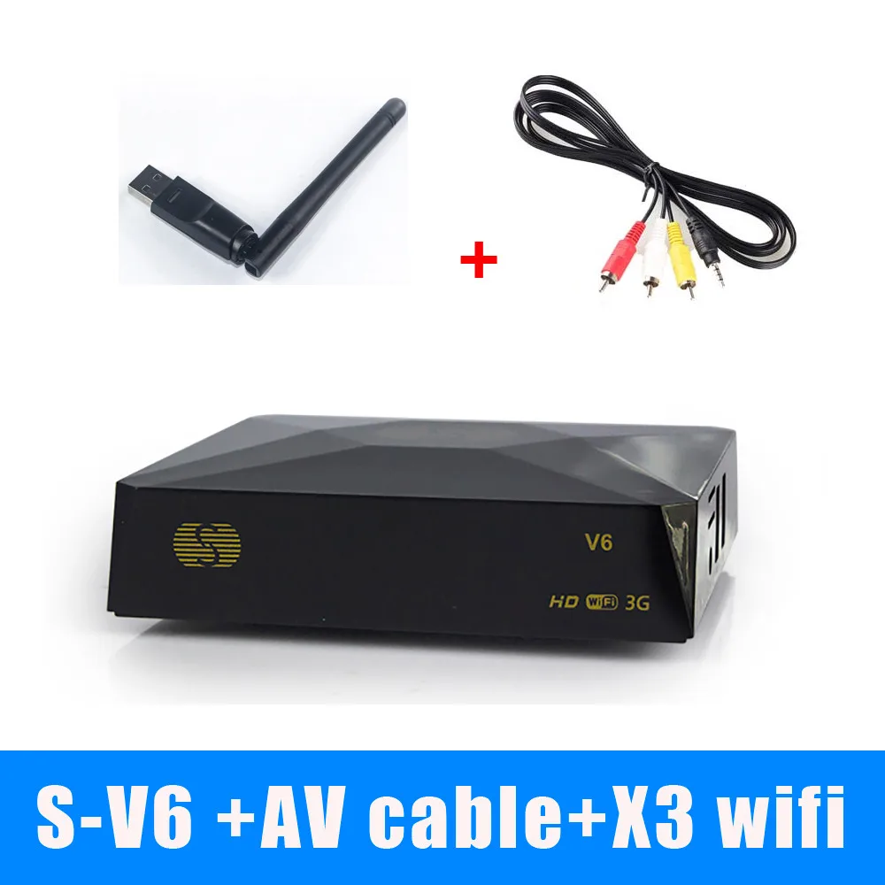AV cable and X3 wifi S-V6 ТВ коробка DVB-S2 приемное устройство спутник цифровой спутниковый ресивер Поддержка Xtream NOVA 2xusb веб ТВ 3g Biss Key DVB S2 декодер V6S - Цвет: AV cable and X3 wifi